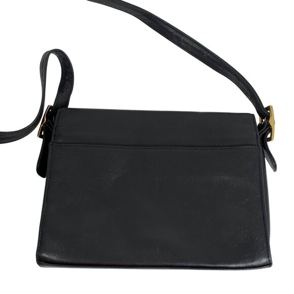 Etienne Aigner Front Flap Black Leather Crossbody Shoulder Bag Buckle Straps Y2K - Picture 7 of 12